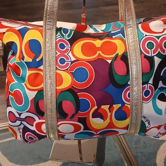 Coach Poppy Multicolor Tote with Gold Straps - Picture 8 of 11